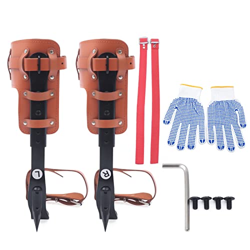 Beuioslyr Tree Climbing Spike Set, Adjustable Climber Gaffs Tree Climbing Gear with Cattle Hide Leggings Straps, Single-Claw Pole Climbing Spurs Steel for Tree Fruit Picking Climbers, Logging