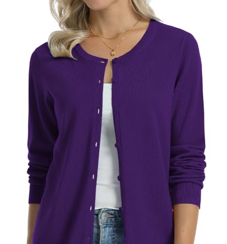 Image of QUALFORT Women's 100% Cotton Lightweight Cardigans Long Sleeve Knitted Button Down Sweater