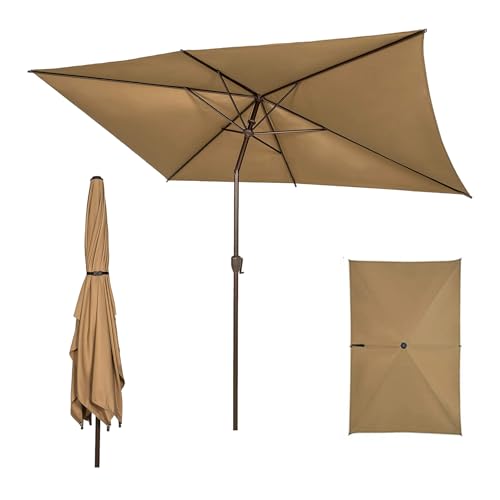 Abba Patio 6.5FT Outdoor Patio Umbrella Outdoor Table Umbrella with Crank Market Umbrella 6 Sturdy Ribs UV Protection Waterproof and Push Button Tilt for Garden Deck Backyard Pool,Tan