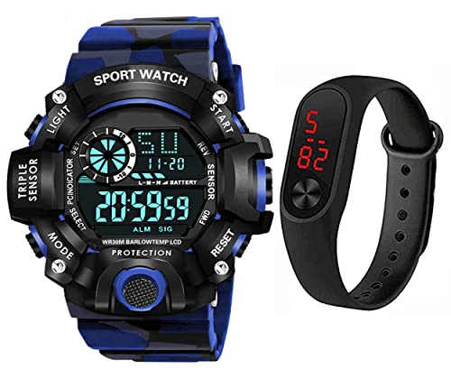Image of Men's, Kid's Waterproof Shockproof Multi-Functional Automatic Digital Sports Wrist Watch with Led, Multicolour Strap - Pack of 2