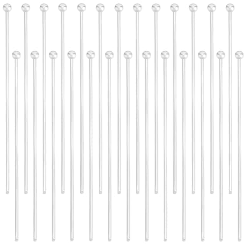 Beebeecraft 1 Box 200Pcs Ball Head Pins 925 Sterling Silver Plated Brass 50mm Earring Pins Silver Ball Pins for Jewellery Making Accessories DIY Earrings