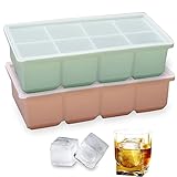 Theuwnee® Platin-Silikon Eiswürfelform Groß, 2 Pcs Silikon Eiswürfelbehälter Mit Deckel Geruchlos, Stapelbar und Spülmaschinenfest, Für Bier,Whisky,Cocktail Und Baby Snack Inklusive, BPA Frei