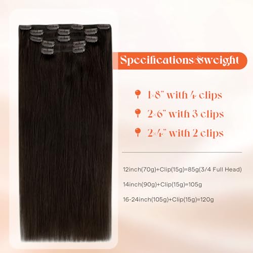 Image of Sunny Hair Clip in Hair Extensions Real Human Hair for Women Dark Brown | Real Hair Clip in Extensions Short Straight, 12inch 85g, Natural Blend, Easy to Apply, Comfortable Wear for Daily Style