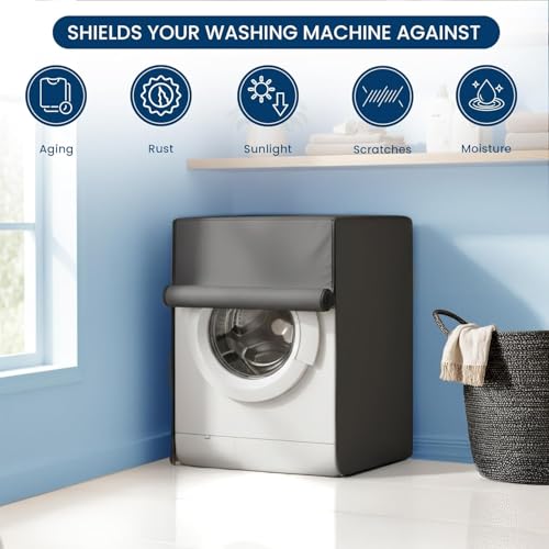 Image of Waterproof & Dustproof Front Load Washing Machine Cover Compatible for LG 12kg (FHD1208STB) | UV-Protective Washing Machine Cover | Anti-Slip Polyester | Easy to Clean & Zipper (Grey)