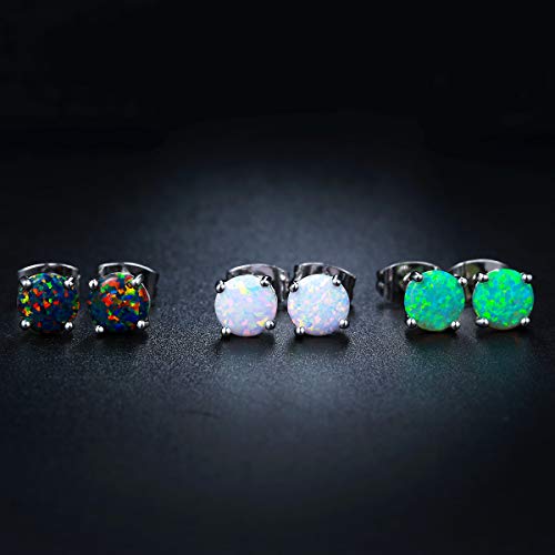 Barzel 18K White Gold Plated Created Opal Stud Earrings 3 Pack Set4
