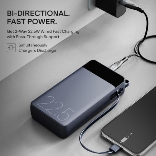 Image of boAt Apex PB400 with in-Built Type-C Cable; 20000 mAh 2-Way PD 22.5W Fast Charging Powerbank with Triple Output; Premium Finish; for Android, iPhone 17 /16 /Pro, Samsung, iPad (Storm Blue)