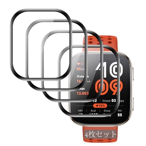 �u4���Z�b�g�vAmazfit Bip 6 �p�� �t�B���� Amazfit Bip6 �p�� �r���v �ی�t�B���� PMMA�f�ލ̗p �Y�f�@�� 3D�Ȗ� �X�}�[�g�E�H�b�`�ی�V�[�� ���v���h�t�B���� RCH-BIP6-HEB
