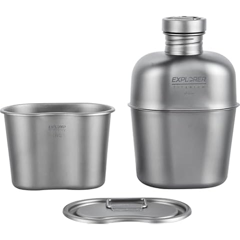 Explorer Bear Titanium Canteen Set, 1100ml + 700ml Cup with Carrying Bag Cover