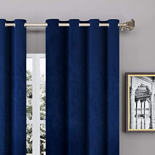 Image of High Sofa Quality Velvet Solid Grommet Room Darkening Eyelet Door Curtains for Living Room (7 Feet, Navy Blue) - Set of 2 Pieces