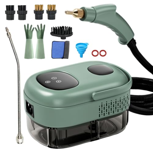 Image of Steam Cleaner, Portable Pressurized Steamer for Cleaning with 14pcs Accessories, 6-Level Adjustable and 15s Heat-Up, Handheld Steam Cleaner for Home, Tile, Dirt, Grout, Grease, Car Detailing(7-Green)