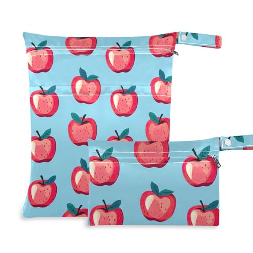 Coikll Wet Dry Bags for Cloth Diaper 2 Pack Waterproof Yoga Gym Bag for Swimsuit Wet Clothes Baby Items-?Vintage Apples (6)?