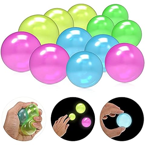 12 Pcs Globbles Sticky Balls, Glow in The Dark Ceiling Balls Fun Extrusion Tear-Resistant Relief Toy for Alleviating ADHD, Anxiety, Autism Kids Adults Cover