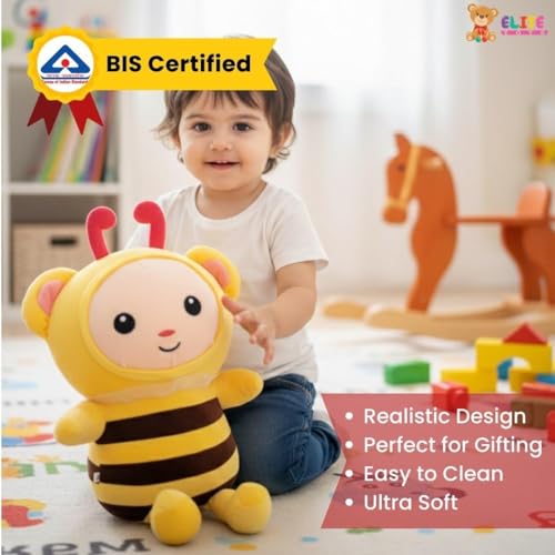 Image of ELITE CREATIONS Bee Plush Soft Toy 55 cm | Cute Bumble Bee Doll Stuffed Animal | Big Cuddly Plush Toy for Kids Boys Girls | Birthday Gift Baby Toy Room Decor