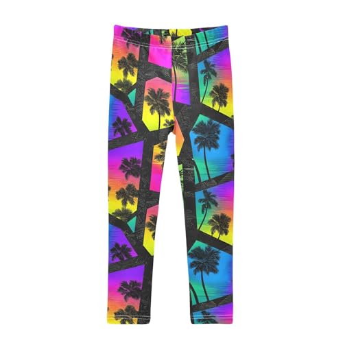 ALAZA Girls' Leggings Children's Yoga Pants Skinny Printed Dance Geometric Palm Tree Comfortable 4T