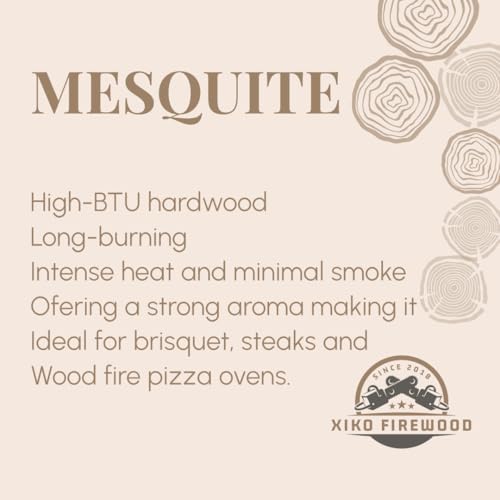 Xiko Firewood Mesquite Wood Chunks 8lb, High-BTU Hardwood, Long-Burning, for Brisket, Steaks and Pizza Ovens
