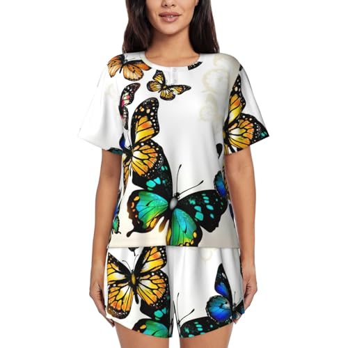 Ensemble de pyjama 2 pièces pour femme col rond manches courtes à poches