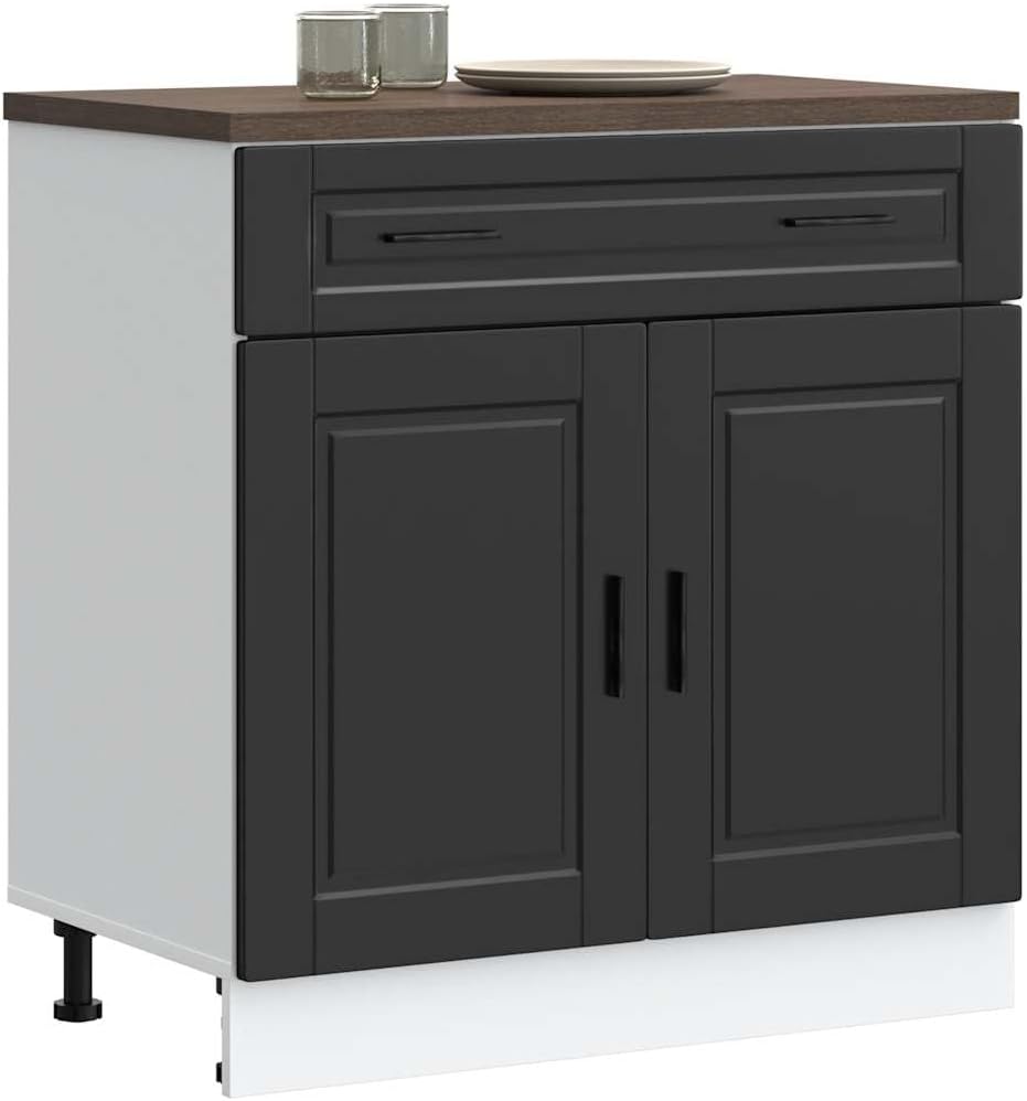 vidaXL Kitchen Base Cabinet Black Engineered Wood Medium Adjustable Feet