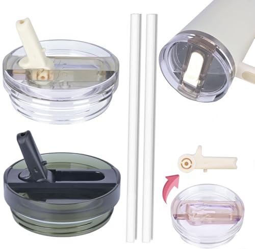 40oz Tumbler Detachable Flip Straw Lid for Stanley Cup Accessory,Leak Proof Lids for Stanley Cup, Accessories Compatible with Stanley Cups Cover (Black & Cream White, 40oz)