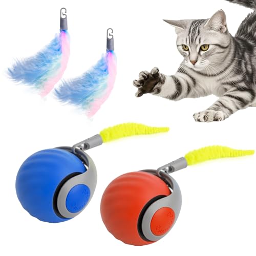 AKYHHE Speedy Cat Tail Toy 2.0,USB Rechargeable Smart Interactive Cat Ball,Automatic Moving Ball for Indoor Cats, Replaceable Tail（2PCS）