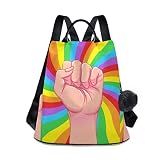 GAIREG Sac à dos vintage à rayures et étoiles pour femme avec fermeture éclair dans le dos, Poing de main coloré arc-en-ciel surélevé 1