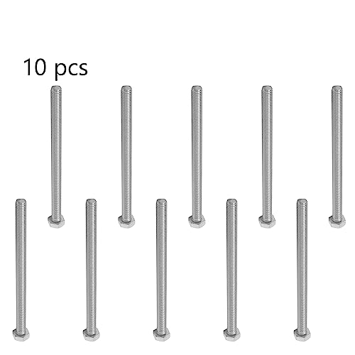 Image of Bettomshin 10Pcs M8 x 120mm Hex Bolts, 304 Stainless Steel 1.25mm Thread Pitch Fully Threaded Metric Hex Head Screw Bolts, Hexagon Screw Bolt, Hex Tap Bolts, Silver (Overall Size 125.45x13x13mm)