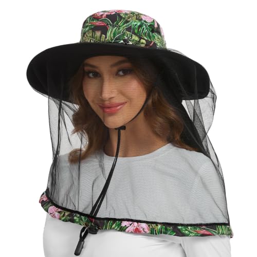 Image of BASSDASH UPF 50+ Mosquito Sun Hat with Hidden Head Net and Neck Flap for Men Women Outdoor Fishing Hiking Camping