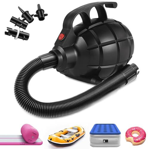 PPXIA Elektrische Luftpumpe, Elektrische Pumpe mit 4 Düsen für Aufblasbare Air Track Matte, Luftmatratze, Schwimmringe, Flöße, Wasserbetten, Boote, Kinderbecken, SUP Board, Yoga-Bälle usw