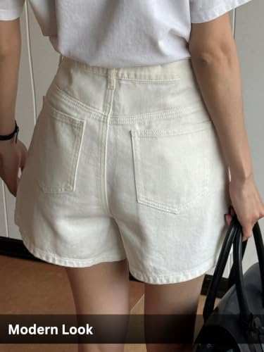 Image of Leriya Fashion White Denim Shorts for Woman | White Shorts for Girls | Western High-Waist Short's with Button Closure | Denim Relaxed Fit Summer Stylish Women