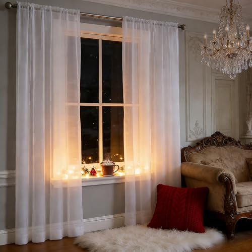 Cortinas para sala y dormitorio modernos con paneles visillos blancos translúcidos 2