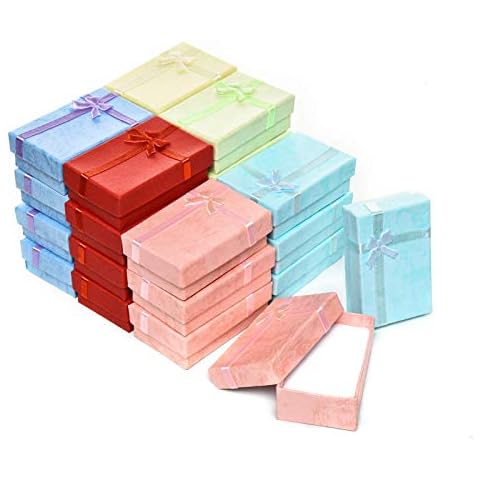 AQUEENLY 24-Piece Gifts Box Set, Jewelry Gift Boxes for Rings, Pendants, Earring, Necklaces - Cardboard Jewelry Boxes for Anniversaries, Weddings, Birthdays, Assorted Colors - 3.2 x 2.0 x 1.1 Inches Cover