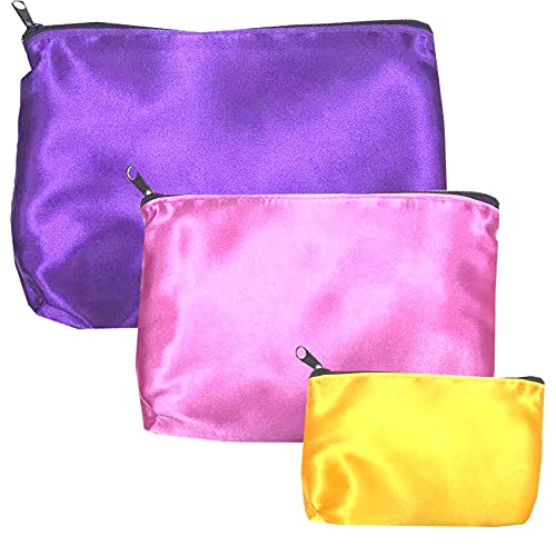 HappyDaily 3 Pack Beautiful and Multifunctional Makeup Cases or Cosmatic Bags or Travel Toiletry Pouch or Storage Bags or Purse for Women Girls (Hotpink/Purple/Yellow)