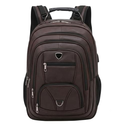 Mochila Executiva Couro Sintético Antifurto Notebook 17USB Impermeável 50L Masculina Trabalho Faculdade Viagem Reforçada com Cabo de Aço (Marrom)