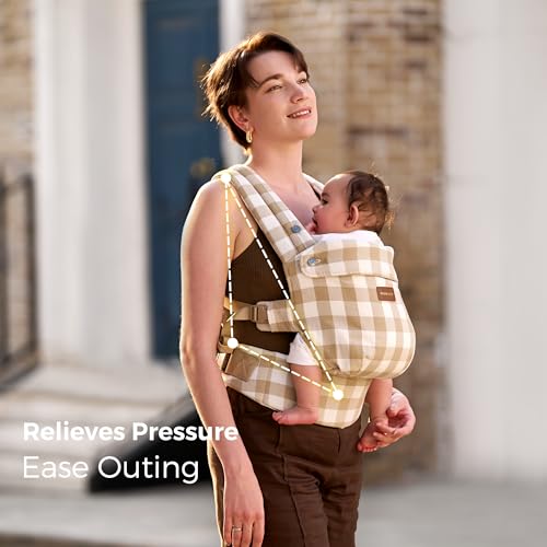 Image of Momcozy Baby Carrier - Ergonomic, Cozy and Lightweight Carrier for 7-45lbs, Effortless to Put On, Ideal for Hands-Free Parenting, Enhanced Lumbar Support, Brown Checkerboard