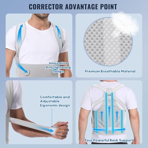 Fit Geno Back Brace Posture Corrector for Men & Women: Shoulder Straightener Adjustable Full Back Support Pain Relief - Scoliosis Hunchback Spine Corrector (Large)