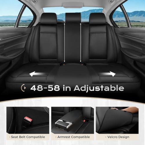 Image of Coverado Car Seat Covers Full Set, Seat Covers for Cars, Front Seat Covers and Back Seat Cover Waterproof Leather Automotive Seat Cover, Universal Car Interior Protectors Cushion for Most Cars