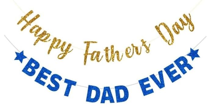 Image of Happy Father's Day Glitter Black Banner Beer Bunting Banner for Dad Father's Party Decorations Backdrop Garland for Father's Day(Black Gold) (Blue Gold)