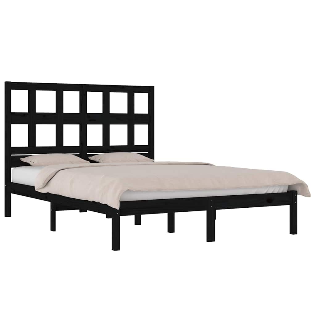 lite drewno sosnowe z zagłówkiem klasyczny czarny 140x190 cm | Rama łóżka sosnowa czarna 140x190 cm lite drewno z zagłówkiem do sypialni