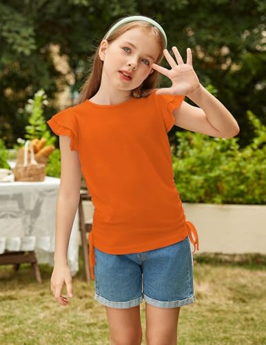 Image of Arshiner Girls T Shirts Ruffle Short Sleeve Ruched Knot Side Tunic Blouse Summer Tee Tops