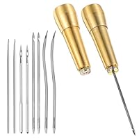 HJZHII 2 Set Ahle Werkzeug,8 Stück Ledernadel Nähahle Ahle,Leder Reparatur Set Kupfergriff Kegel Aus Segeltuchleder mit Messinggriff Leder Schuhmacher Ahle für DIY Näharbeiten Reparaturen