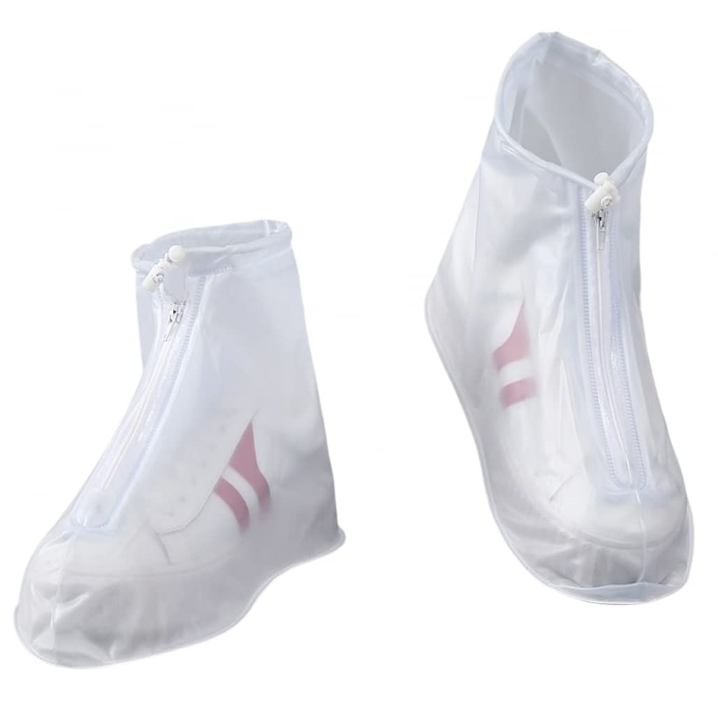Goodern Rain Shoe Covers,Men and Women Sole Overshoes with Zipper,Reusable Waterproof Shoe Protectors with Drawstring Design,Not-Slip Rainproof Shoe Cover,Galoshes Overshoe for Outdoor Travel-White2XL