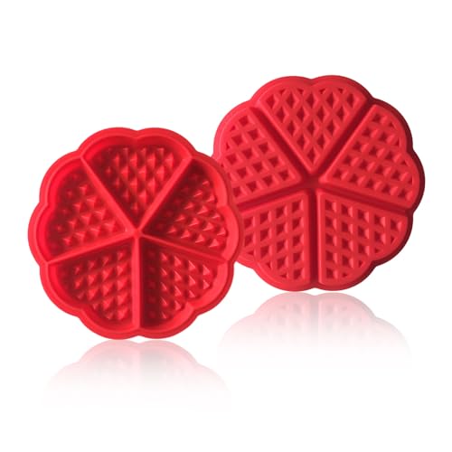 EUPSIIU 2 Piezas Molde de Silicona para Gofres Molde para Muffins de Panqueques de 5 Cavidades, Molde Gofres Silicona, Moldes Waffle para Tarta Muffin Cocina Herramientas Accesorios de Cocina (Rojo)
