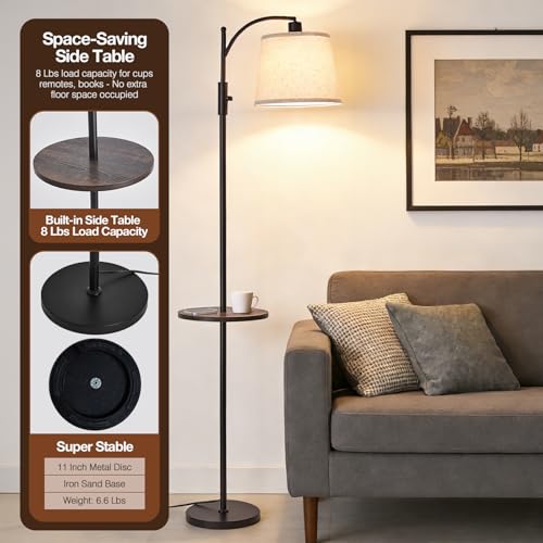 Image of AIDENOEY Smart Floor Lamp with Side Table | Stepless Dimming, RGB Multi-Color | Adjustable Swivel Head | Voice Control with Alexa & Google Assistant |Black Lamp for Living Room,Bedroom,Home Office