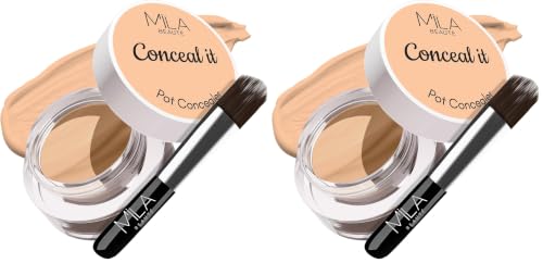 Image of Mila Beaute Conceal It Pot Concealerwith Brush | Enriched With SPF 15 and Vitamin E | Light Weight Concealer | Long Lasting Coverage | Natural Matte Finish | Covers All Skin Concerns | Easily Blendable Concealer For Face Makeup (Medium Beige)