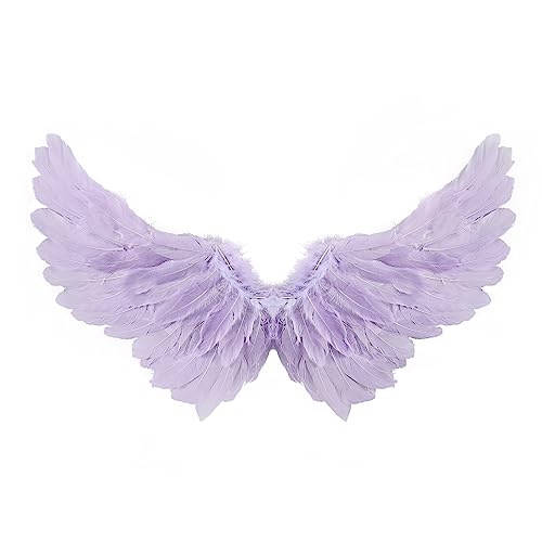 Kids Girls Feather Fairy Wings Princess Stage Show Halloween Costume Angel Wings with Crown and Wand Party Dress Up (Purple 65 * 35cm)