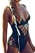 HOTAPEI Women Vintage Lattice One Piece Swimsuit Medium Black
