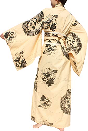 RaanPahMuang Long Kimono Robes for Women, Japanese Comfy Floral Sleepwear Robes, Medium, Flowers - Cream