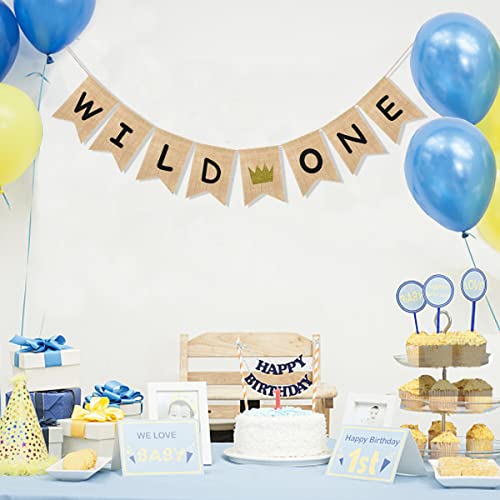 Uniwish Wild One Banner Boy Girl 1St Birthday Party Decorations, Vintage Rustic Burlap Bunting For Baby First Birthday Sign With Glitter Crown #TOP3