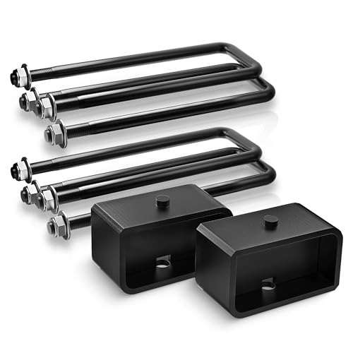 Image of 2 inch Rear Lift Blocks for Silverado Sierra 1500 w /Extended Square U Bolts | 2007-2019 Chevy Silverado 1500 & GMC Sierra 1500 2WD /4WD, 2'' Rear Leveling Lift Kits, Extended Square U-Bolts, CNC Machined