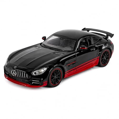 Image of Mercedes-AMG GT R 1:24 Scale Die-Cast Car Model Black - Panamericana Grille Fixed Rear Wing Sound Light Openable Doors Pull-Back Alloy Supercar Toy