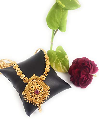 Image of Gold 1 Gram Micro Gold Plated & Copper Traditional Designer Fashion Jewellery Stone Necklace for Women & Girls (LTT /HALL-04) (Yellow)